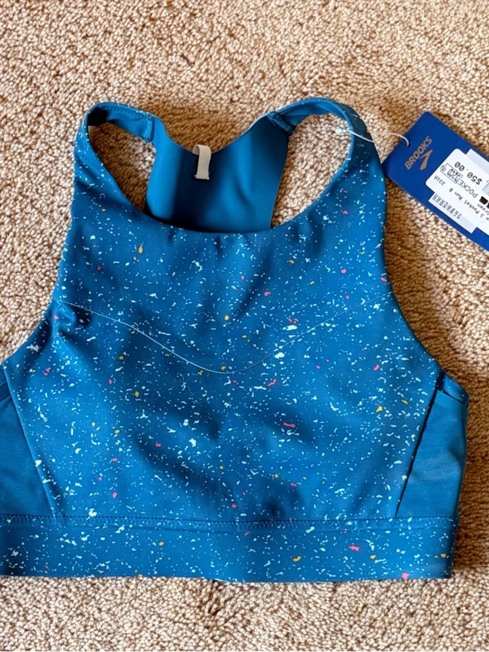 Brooks Drive 3-Pocket Sports Bra NWT Lagoon Speckle Print High Impact 32C/D - Picture 8 of 13